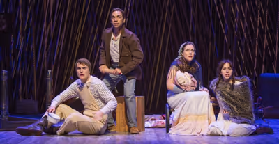 Patrick Mulryan as Jack, Ben Steinfeld as Baker, Claire Karpen as Cinderella, and Emi Photo