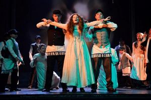 Amber Duncan as Fruma Sara during ''The Dream'', with Patrick Murray and Corey Katona Photo