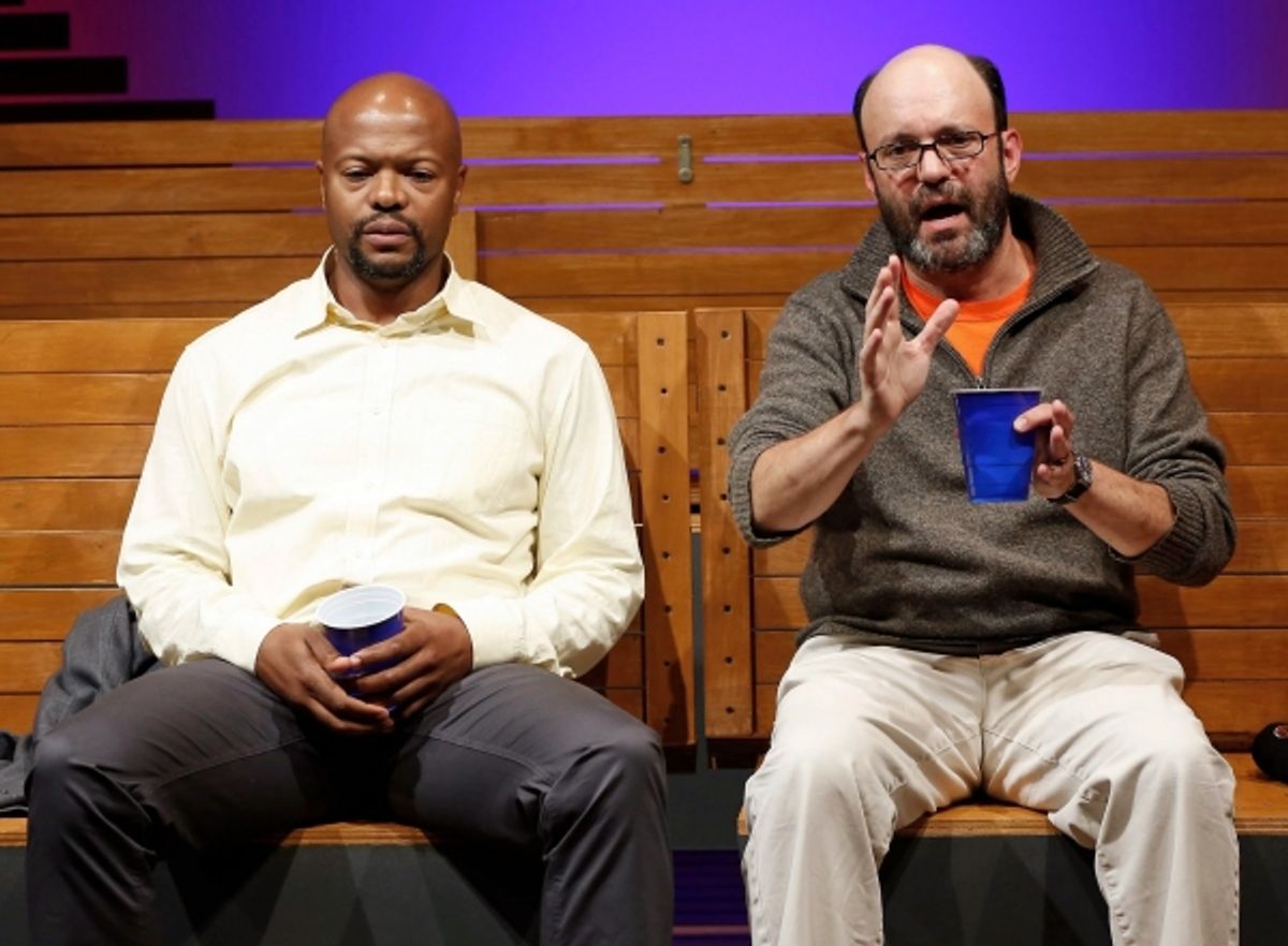 A scene from Sec. 310, Row D, Seats 5 and 6 by Warren Leight, directed by Fred Berner with Cezar Williams and Geoffrey Cantor at 