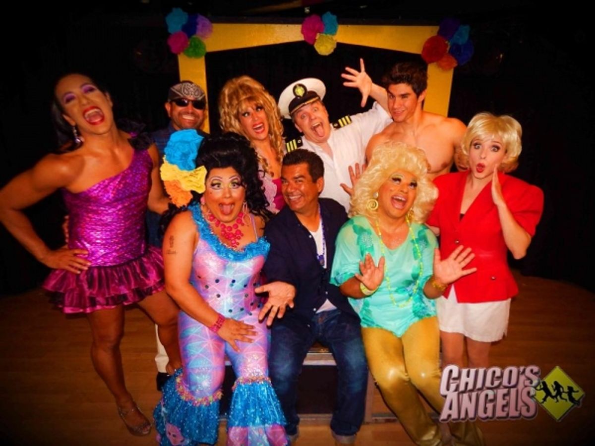 George Lopez (center) with Chico''s Angels cast (B to F) Chita Parole, Alejandro Patino, Cher Ferreyra, Kurt Koehler, Duke Shoman, Natalie Lander, Kay Sedia & Frieda Laye. at 