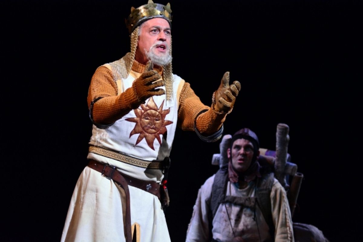 Tom Hewitt as King Arthur and Robert Creighton as Patsy at 