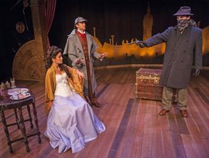 Danielle Shimsoni as Lillie Langtry, Nate Washburn as Sherlock Holmes and Luke Bond a Photo
