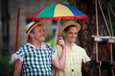 Dafydd Gwyn Howells as Tweedle Dee and Nick Howard-Brown as Tweedle Dum Photo