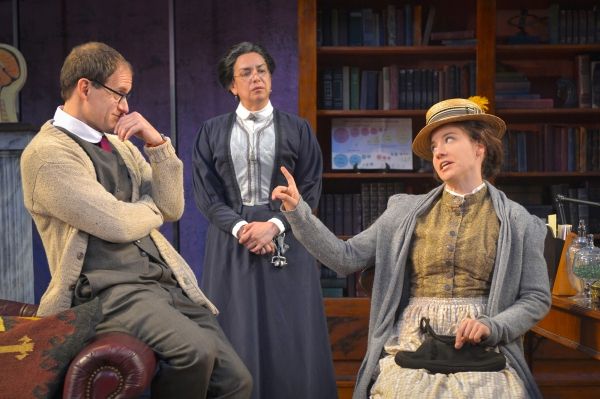 Anthony Fusco as Henry Higgins, Catherine Castellanos as Mrs. Pearce, and Irene Lucio Photo