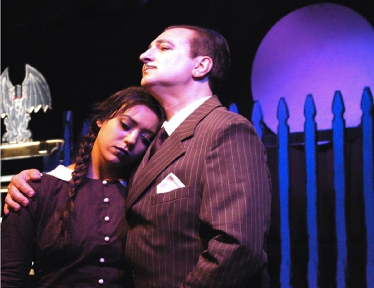 Kaite Corda as Wednesday Addams and Doug LaBelle as Gomez Addams at 