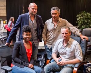 L-R (back row): cast members Chris Bauer and Dominic Hoffman and L-R (front row): cast members DeWanda Wise and Jonno Roberts @ BroadwayWorld L-R (back row): cast members Chris Bauer and Dominic Hoffman and L-R (front row): cas Photo