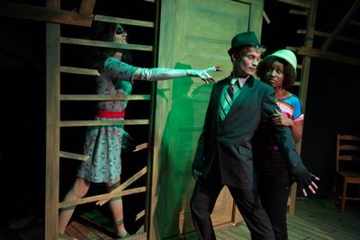 Ryan Lanning as Other Mother, Kevin Webb as Cat, Sheridan Singleton as Coraline.  Photo