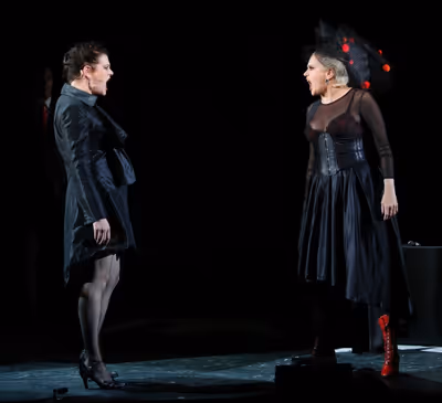 KATE SHINDLE as Asrun and CADY HUFFMAN as Manuela Photo