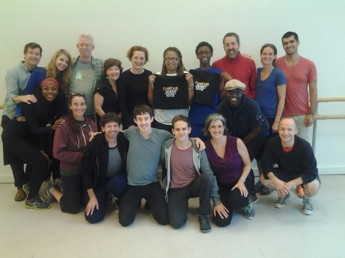 Front Row, left to right:Ã‚Â Tim Wright, Alex Sharp, Taylor Trensch, Mercedes Herrero, Richard Hollis;Ã‚Â Middle row, kneeling, left to right: Keren Dukes, Stephanie Roth Haberle, Jocelyn Bioh;Ã‚Â Back row, left to right:Ã‚Â Tom Patrick Stephens, Katy Rud at 