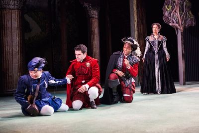 (from left) Kristin Villanueva as Julia, Adam Kantor as Proteus, Hubert Point-Du Jour Photo
