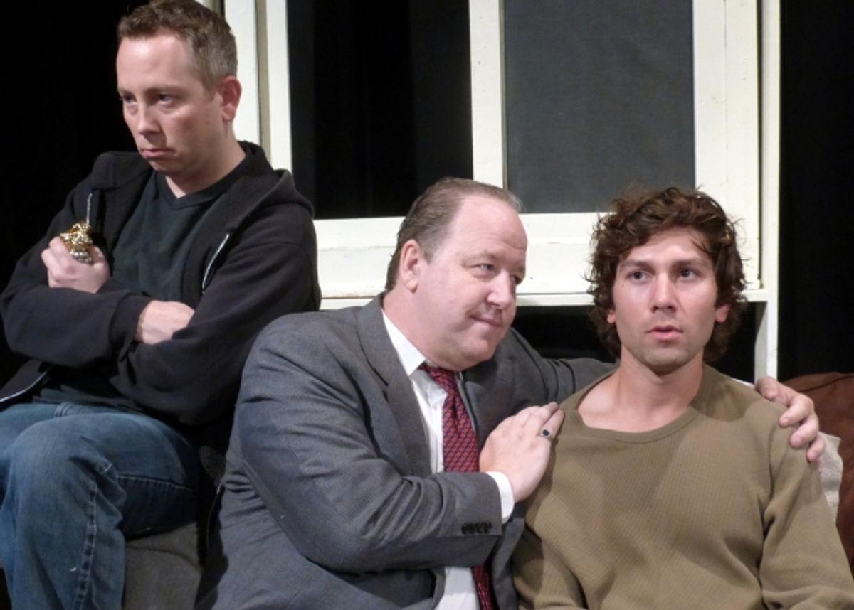 I just want to give you a little encouragement.  (from left: Jeff Cheezum as Treat, Karl Schott as Harold, Raul Bencomo as Phillip) at 