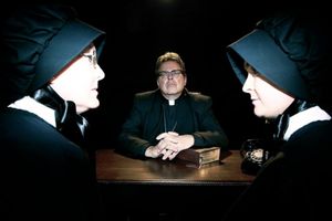 Lisa Schofield, Bob Maddox as Father Flynn and Cassandra Austen as Sister James Photo