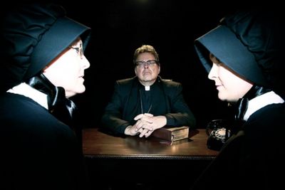 Lisa Schofield, Bob Maddox as Father Flynn and Cassandra Austen as Sister James Photo