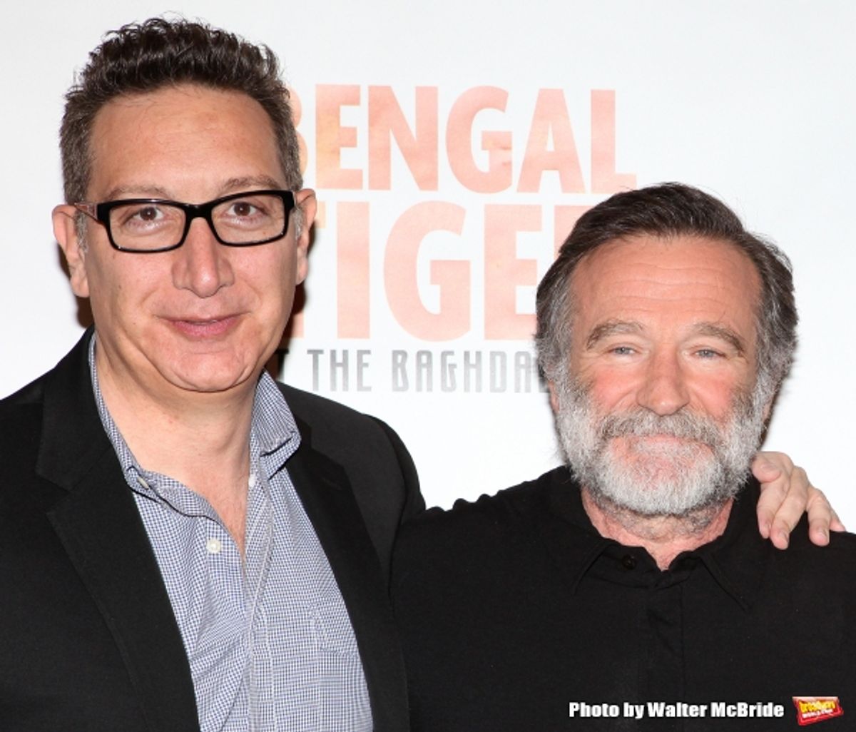 MoisÃ�'Â©s Kaufman, Robin Williams.attend the ''Bengal Tiger at The Baghdad Zoo'' Meet & Greet during Rehearsals at The New 42nd Street Studios in New York City. at 