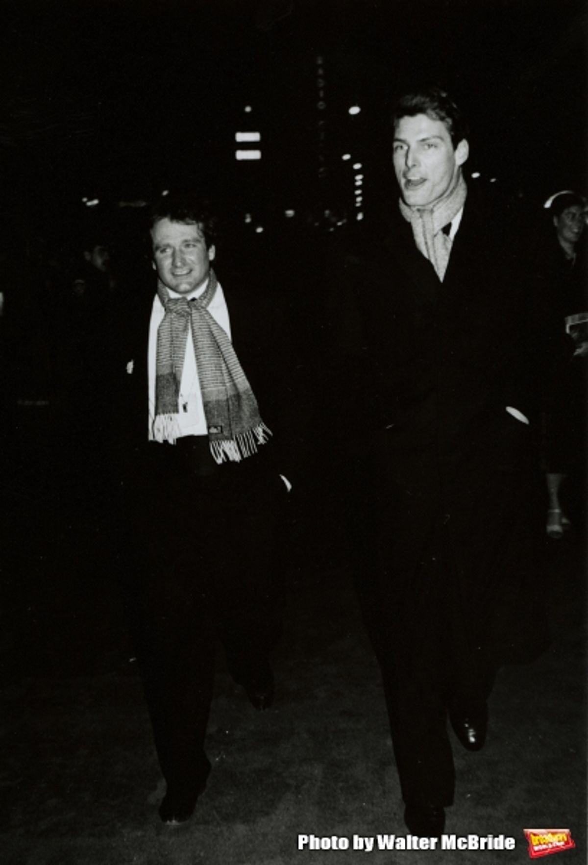 Robin Williams and Christopher Reeve Attending a Broadway Show in New York City. March 1982  at 