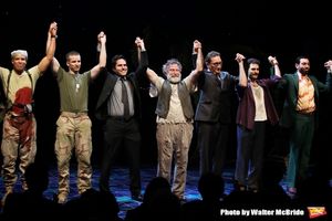 Glenn Davis, Brad Fleischer, playwright Rajiv Joseph, Robin Willams, director Moises Kaufman, Arian Moayed & Hrach Titizian during the Broadway Opening Night Curtain Call for ''Bengal Tiger at the Baghdad Zoo'' at the Richard Rodgers Theatre in New York C @ BroadwayWorld Glenn Davis, Brad Fleischer, playwright Rajiv Joseph, Robin Willams, director Moises Photo