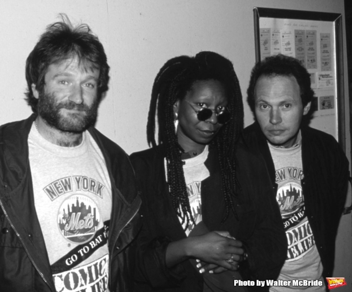 Robin Williams, Whoopi Goldberg with Billy Crystal on May 1, 1990 in New York City. at 