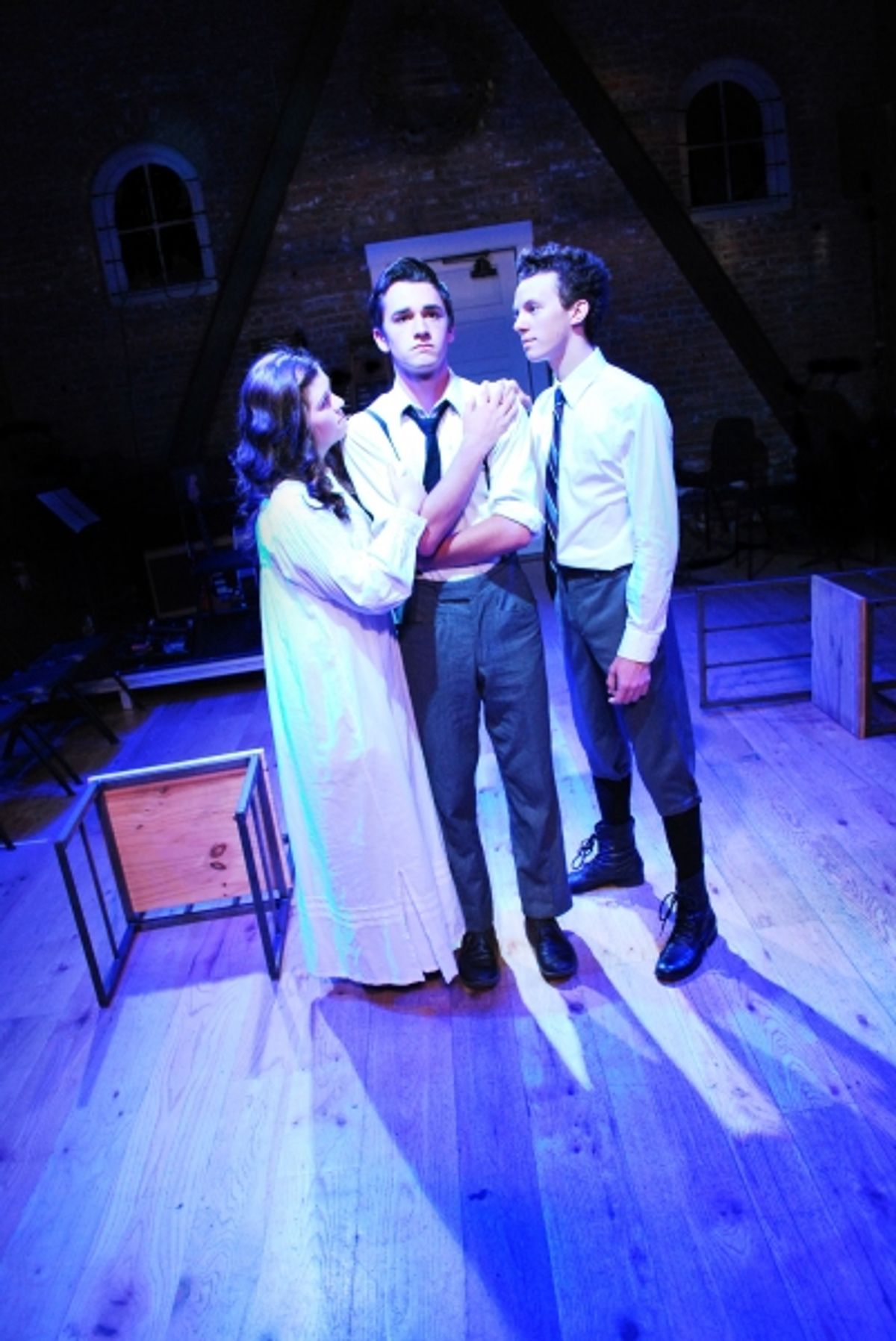 Emily Chelsea as Wendla, Nick Eiter as Melchior and Austyn Myers as Moritz at 