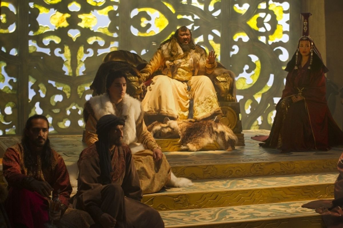 (L-R) Mahesh Jadu, Amr Waked, Remy Hii, Benedict Wong and Joan Chen in a scene from Netflix''s ''Marco Polo.'' Photo Credit: Phil Bray for Netflix.  at 