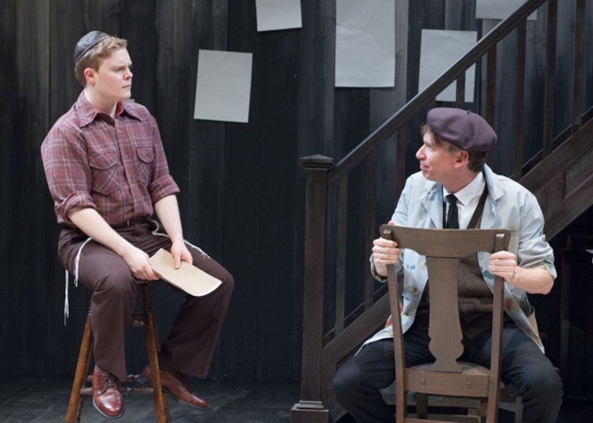 Alex Weisman, left) is taught about painting and art by the renowned Jacob Kahn (Lawrence Grimm at 