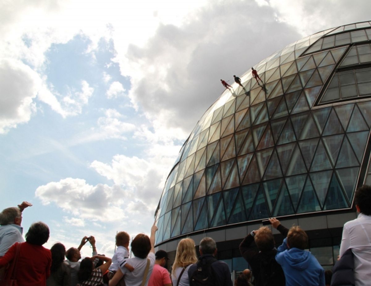 Elizabeth Streb, Leo Giron, John Kasten performing ''Skywalk'' as part of ONE EXTRAORDINARY DAY at 