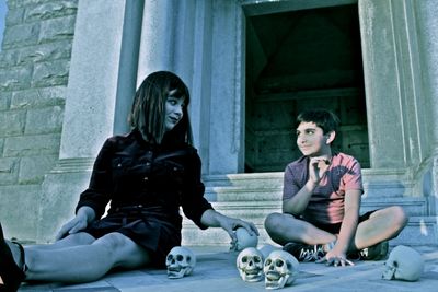 Tosca Maltzman as Wednesday Addams and Jonah Rotenberg as Puglsey Addams Photo
