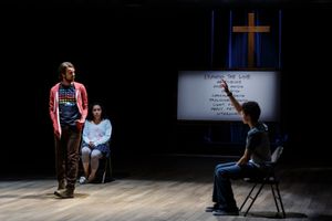 Ian Littleworth as Luke, Cristina Gerla as “Katie†and Austyn Myers as Matt and Katie Sapper as Crystal @ BroadwayWorld Ian Littleworth as Luke, Cristina Gerla as “Katie†and A Photo