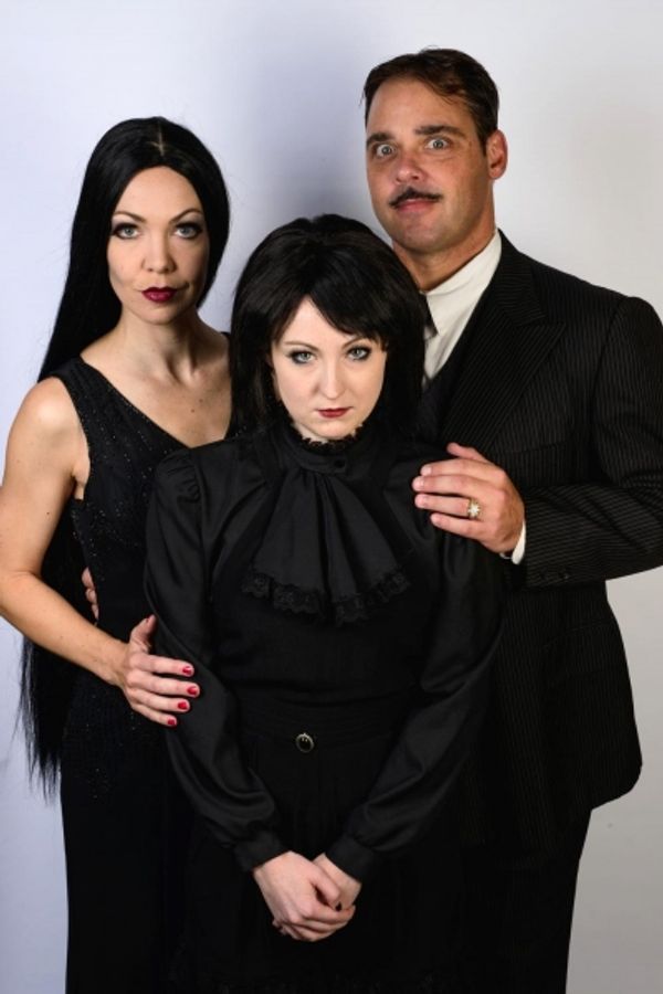 Jennie Eisenhower as Morticia, Lauren Cupples as Wednesday and Jeff Coon as Gomez Photo