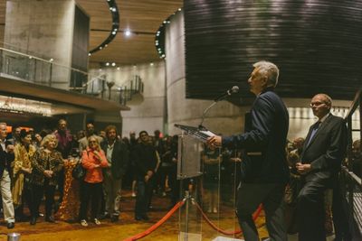Playwright Morris Panych addresses audience members  Photo