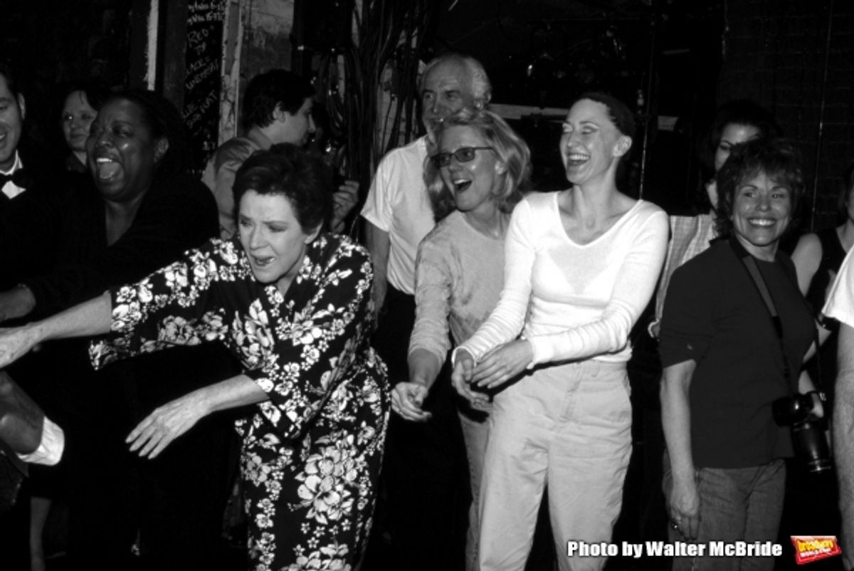 Carol Woods, Polly Bergen, Jack Aranson and Blythe Danner during the Gypsy Robe Ceremony honoring Roxanne Barlow for ''Follies'' at the Lyceum Theatre in New York City on September 20, 2001.  at 