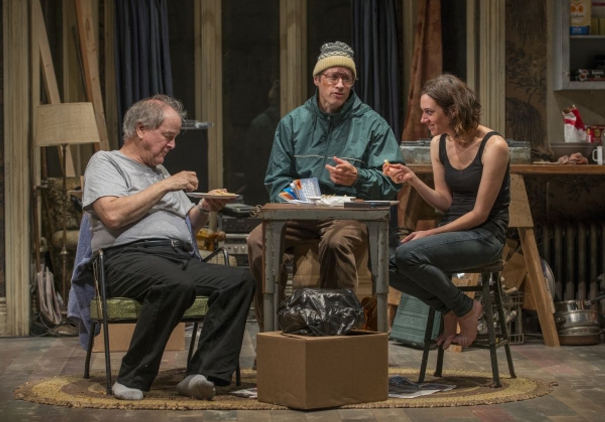 Tommy (ensemble member Francis Guinan), Doc (ensemble member Tim Hopper) and Aimee (Helen Sadler) sit down for late-night chips at 