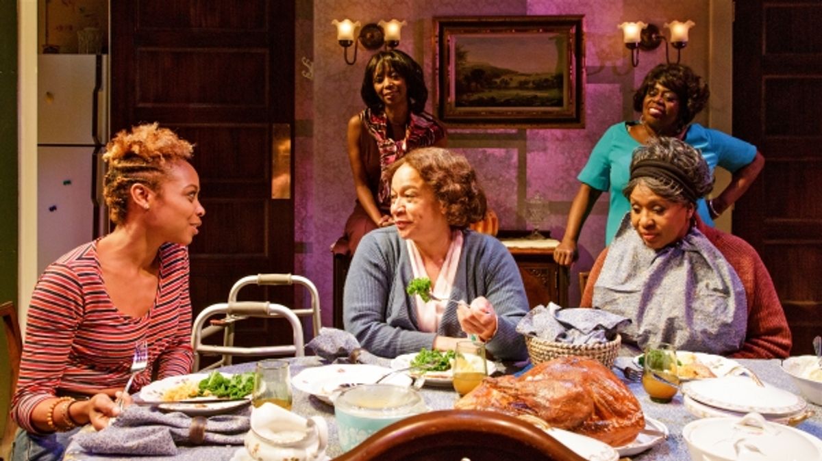 Front row: SHERIA IRVING, S. EPATHA MERKERSON, and ELAIN GRAHAM; Back row: SHARON WASHINGTON and LILLIAS WHITE at 