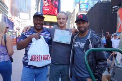 Mark Lotito, Green Captain for JERSEY BOYS with workers from the August Wilson Theate Photo