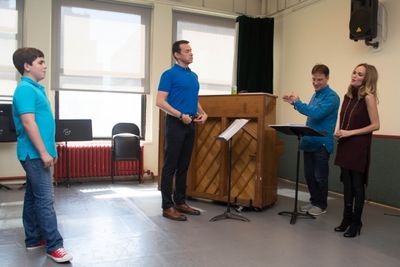 Noah Marlowe, Andrew Lippa, Music Director and Conductor Joel Fram and Kristin Chenow Photo