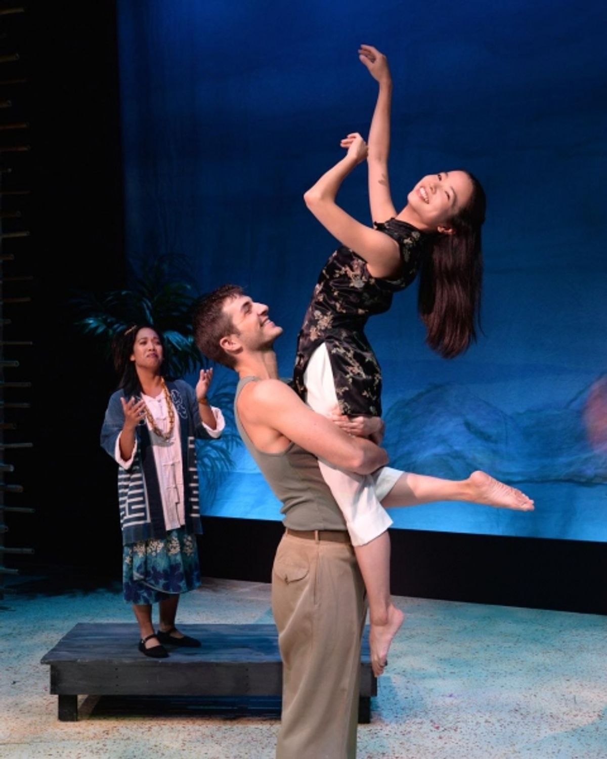 Zach Trimmer (as Lt. Joseph Cable) and Alison T. Chi (as Liat) with Joanne Javien (as Bloody Mary) in the back at 