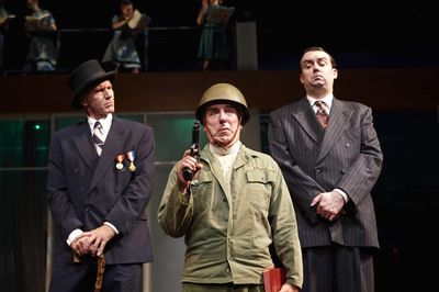 Actors Brian Sutherland (left, as Mr. Robert Shallow), M.A Taylor (center, as Mr. Hug Photo