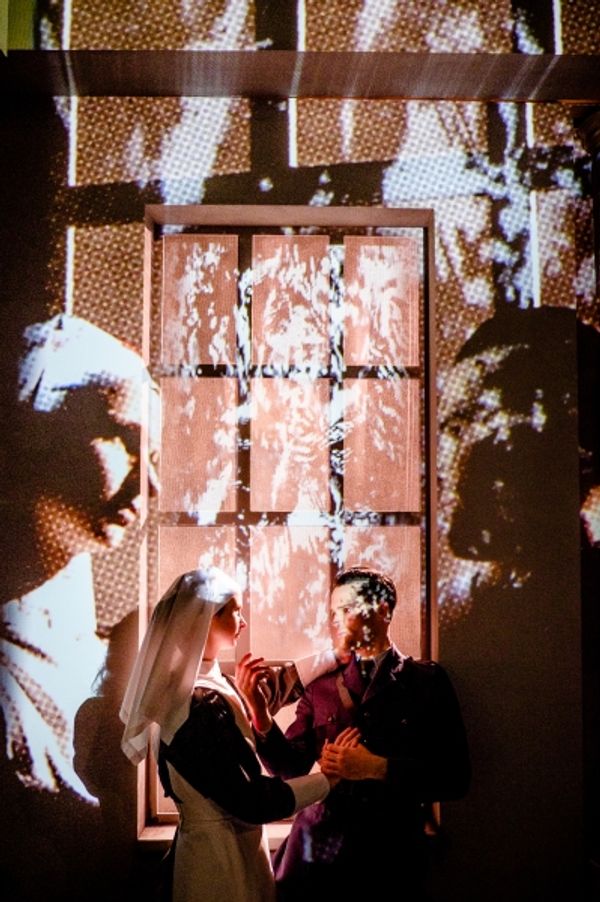 Jude Monk McGowan as Frederic Henry and Laura Atherton as Catherine Barkley Photo