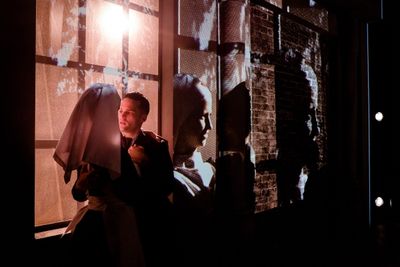 Jude Monk McGowan as Frederic Henry and Laura Atherton as Catherine Barkley Photo