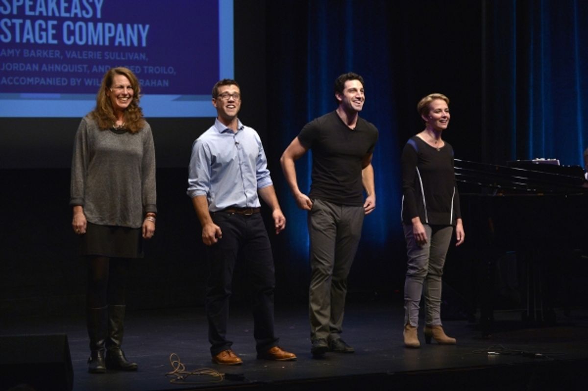 Amy Barker, Jordan Ahnquist, Jared Troilo, and Valerie Sullivan perform from SpeakEasy Stage Company''s [title of show] at 