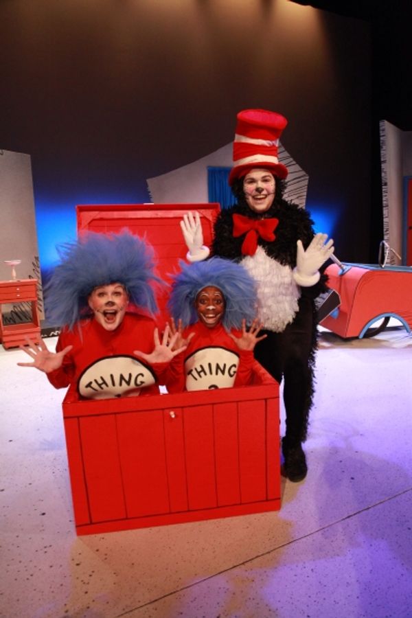 Sue Gillespie Booton as Thing 1, Aaron Ellis as Thing 2 and Noah Diaz as The Cat in t Photo