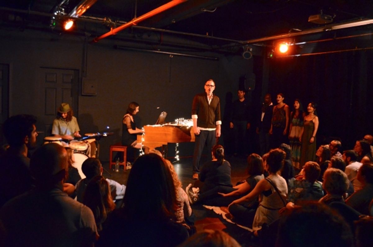 Alvaro Perdomo on drums, Marisa Michelson, Erik Lochtefeld and cast members of Tamar of the River at 