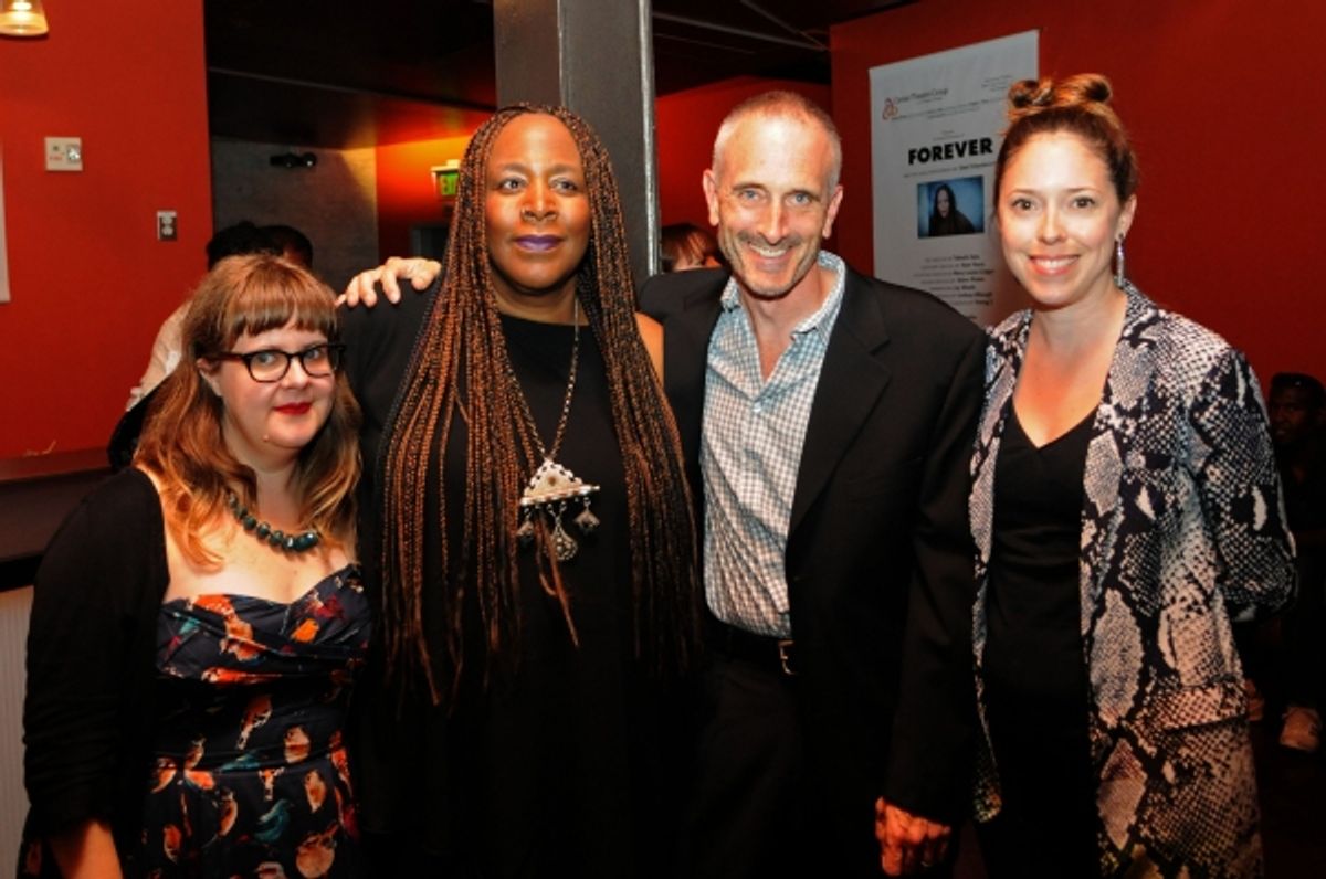CTG Literary Manager Joy Meads, writer/performer Dael Orlandersmith, CTG Associate Artistic Director Neel Keller and CTG Associate Producer Lindsay Allbaugh at 