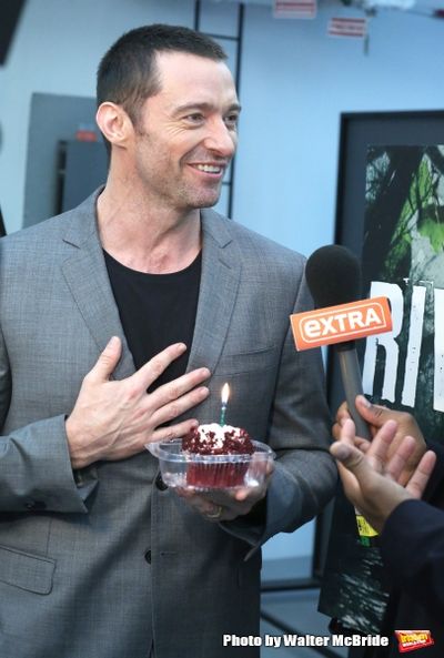 Extra offers Hugh Jackman a birthday cupcake at the meet & greet for ''The River''  a Photo