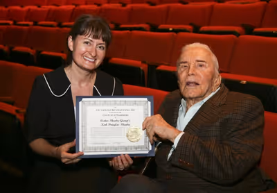 Culver City Mayor Meghan Sahli-Wells presents a proclamation to Kirk Douglas Photo