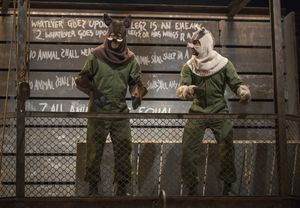 Napoleon (Blake Montgomery) and Snowball (Sean Parris) negotiate leadership @ BroadwayWorld Napoleon (Blake Montgomery) and Snowball (Sean Parris) negotiate leadership Photo