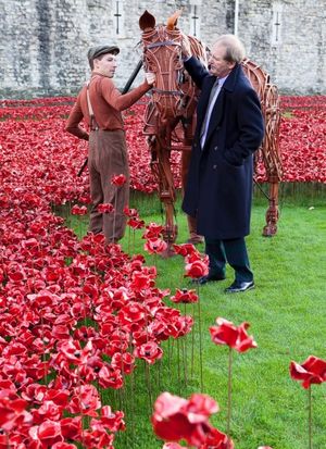 Joey, star of WAR HORSE, and author Michael Morpourgo at the Tower of London Photo