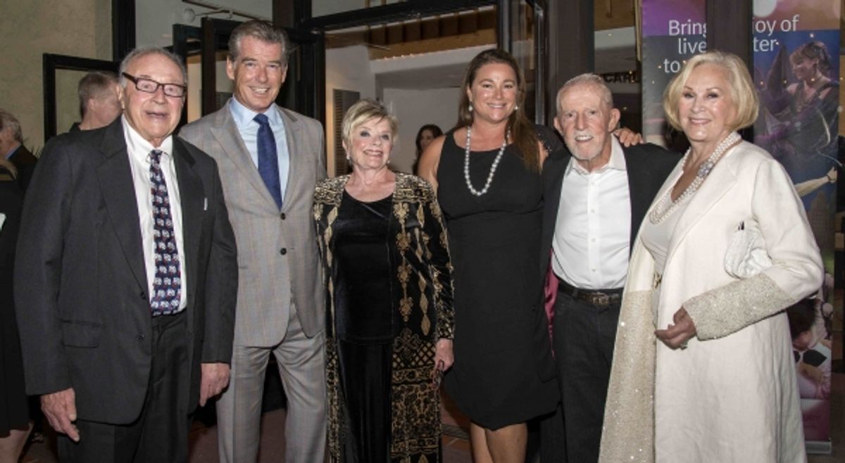 Retired Hollywood producer Stan Kallis, Lucetta Kallis, actor Pierce Brosnan, Keely Brosnan, Playhouse Trustee Jim Mellor, Suzanne Mellor at 