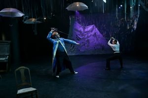 Conner Neddersen as Feste, Mike Dooly as Sir Toby, George Mount as Sir Andrew, and Da Photo