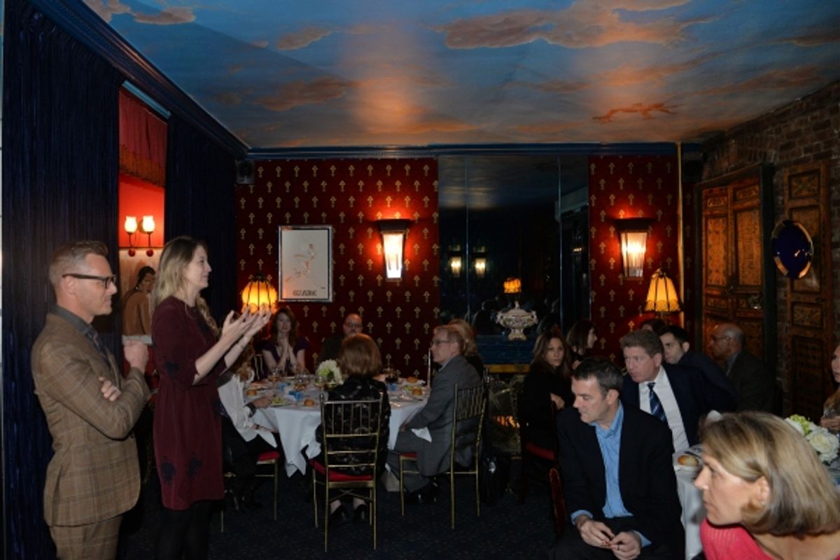 Christopher Hibma, Heidi Schreck speak to the guests at 