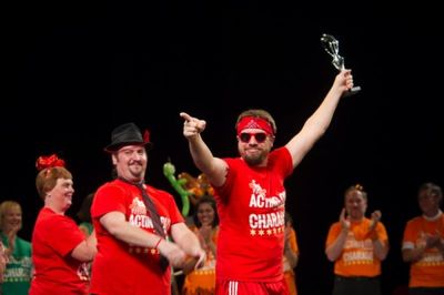 Charades Champion''s Remarkable Reds team members Kelly Jackson, Bruce Warren, Jamie  Photo